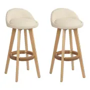 Set of 2 Fabric Bar Stools (with Backrest) Beige