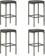 Bar Stools with Cushions 4 pcs Grey Poly Rattan Outdoor Furniture Set