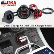 Red Quick Charge 3.0 Dual USB Car Charger Socket with Touch Switch 12V/24V 36W