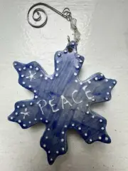 Hand Made Pottery Snow Flake Blue, White, Peace, Holidays