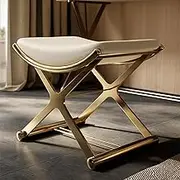 Ottoman Foot Stool, Leather Ottoman Vanity Stool with Metal X Legs,Multifunctional Modern Padded Stool for Makeup, Living Room, and Bathroom Use