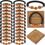 24 Pack Basketball Bracelets, Team Gift Basketball Bead Bracelet with Inspirational Card for Sport Basketball Team Lovers Players Gifts, 6.85inch, basketball styles