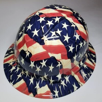 full brim hard hat custom hydro dipped IN AMERICAN OLD GLORY FLAG BANNER USA