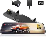 WOLFBOX 12" Rear View Mirror Dash Cam, 4K Mirror Dash Cam with 2.5K Rear Camera, Smart Full Touch Screen Backup Camera for car, Dash Cam with WDR Camera,Night Vision,Free 64GB Card & GPS