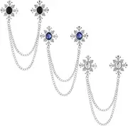 Shuxy 3PCS Men's Brooch Hanging Chain Brooch Black Blue White Stone Cross Crystal Tassel Chain Brooch Metal Brooch Suit Stud Lapel Pin Vintage Rhinestone Breastpin Wedding Brooch Pin, Silver, mix, alloy, crystal, crystal