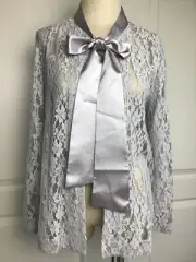 J Peterman Silver Lace Long Sleeve Open Jacket 2 Stunning!