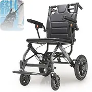 CHONGHAN Lightweight Folding Travel Wheelchair,Transport chair with handles, 12-Inch Rear Wheels, Waterproof PU Cushion, Load-Bearing 120kg, Can Be Brought on High-Speed Rail, Plane