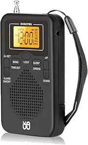Portable Radio Mini AM FM Weather Radio Pocket Radio LCD Screen Digital Alarm Clock Radio Player