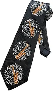 [Steven Harris] Mens Alto Saxophone Sax with Music Notes and Scores Necktie | Black | Neck Tie, Black, One Size