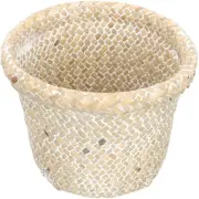 Square Waste Basket Seagrass White Wicker Trash Can Bins Wastebasket