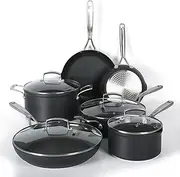 Babish 10 Piece Hard Anodized Laser Titanium Forever Non Stick Technology Durable Pots and Pans Cookware Set - Black