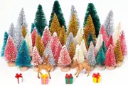 Yookat 51Pcs Mini Pine Trees Artificial Mini Trees with Wood Base Sisal Trees...