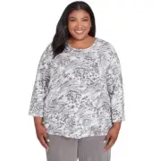 Alfred Dunner Copenhagen Monotone Animal Knit Shirt Petite 79952VQ