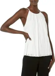 $295 Theory Women's White Pleated Lace Halter Camisole Top Size P NWT