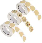 eMagTech 3 Rolls(1500PCS) Self-Adhesive Stickers Kraft Paper Labels Round & Heart Shaped & Handmade with Love Stickers 1 Inch for Dessert Package Envelope