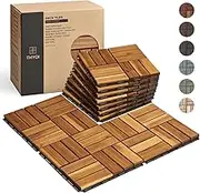 THYOI 10 PcsAcacia Wood Interlocking Deck Tiles (12" x 12"), Deck Flooring Outdoor Waterproof All Weather, Tiles for Patio, decking Tiles for Indoor and Outdoor use (Golden Teak, Square Joint)