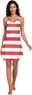 [RPLIFE] Liberia Flag Satin Slip Dress, Adjustable Spaghetti Strap V Neck Soft Lounge Slip Dress, S