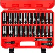 25Pcs 1/2" Drive Deep Impact Socket Set, SAE & Metric (12-24Mm, 3/8-1Inch)