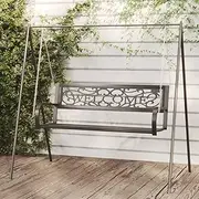 Garden Swing Bench, 125 cm Steel and Plastic Black, Durable Outdoor Patio Furniture for Relaxing Yard Seating