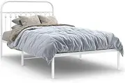 Sturdy Metal Bed Frame with Headboard, White, 106x203 cm King Single Size - Durable Steel Frame, Extra Storage Space, Ideal for Cozy Bedroom Furniture