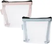 2PCS Mini Makeup Bag,Zipper Mesh Makeup Cosmetic Bag,Portable Small Make Up Bags for Women,Travel Cosmetic Bag Small Makeup Pouch,Mini Storage Bag for Coin,Lipstick Jewelry (Blue+Pink, One Size)