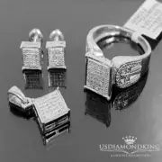 Ladies Genuine Diamond .25ct Cross Ring,Earrings Charm,Set 925 Sterling Silver