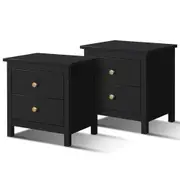 ALFORDSON 2x 2 Drawers Bedside Table Hamza Nightstand (Black)
