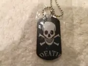 Skull-Crossbones Death Dog Tags+ Ball Chain Emu, Goth or Biker Halloween Costume