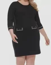 Dkny Women's Black Elbow-Sleeve Pullover Sweater Dress Plus Size 3X