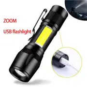 Tactical Small LED Torch Flashlight USB Rechargeable Battery Super Bright Light