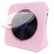 KC-806 Desktop CD Player with LED Display Bluetooth 5.0 Remote Control FM Radio MP3 Headphone Jack USB - Pink