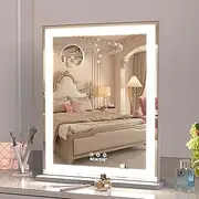 ANYHI Vanity Mirror with Light, 50x40.5cm LED Vanity Mirror with Light Strip, Hollywood Makeup Mirror, 3 Light Modes, Dimmable, Smart Touch Control, Silver
