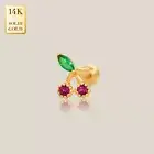 14K REAL Solid Gold Cubic Zirconia Cherry Piercing Post Stud Earring Body 18G