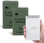 2 Pack Waterproof Notebook 3 x 5 Inches Army Green Pocket Notepad Write in the Rain Notebooks All Weather Notepads for Outdoor Activity Recording and Tactical