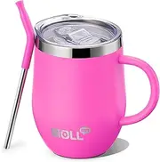 Mollcity Kids Tumbler with Straw 350ML/12 oz Insulated Cup with Leak Proof Lids and Handle-Reusable Stainless Steel Vacuum Tumbler with Silicone Pad, BPA Free (Hot Pink)