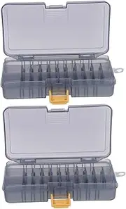 KICHOUSE 2Pcs Double Sided Fishing Gear Storage Box Portable Hook Lure Container with Built Partition for Organized Fishing Supplies and Tackle Storage