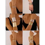 Women's Party Bracelet Set - Stylish Gold and Silver Plated Cuff and Chain Bangles, Fashion Statement Jewelry for Women, Perfect for Cocktail and Evening Parti
