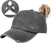[Muryobao] Women Ponytail Criss Cross Messy Buns Ponycaps Baseball Cap Adjustable Cotton Distressed Dad Trucker Hat