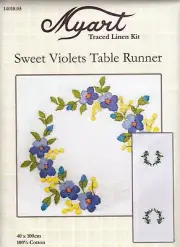 SWEET VIOLETS Table Runner Traced Linen Embroidery Kit 40 x 100cm, 14010.05