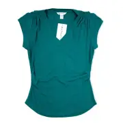 Athleta Women's Outbound V-Neck Tee Short Sleeve Top Stretch Green Size Small