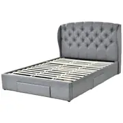 Henry Queen Bed Frame with Storage Drawers Upholstered Headboard Dark Grey