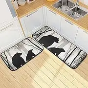 XYMZR Kitchen Mat Bear Vintage Forest for Floor, 2 Piece, Non Slip Washable Kitchen Rugs for Kitchen & Home Decor, Sink, Bathroom 19.7” x 27.6” + 19.7” + 47.2”