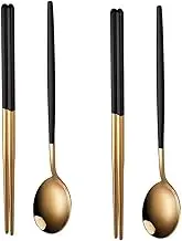 Travel Utensils 4pcs Household Cutlery Set Chopsticks Spoon Green Gold Stainless Steel Dinnerware Set