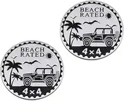 Pair Set Beach Rated 4X4 Emblems 3D Metal Badges Nameplate Sticker Door Rear Round Fit for Universal Car SUV Trucks (Silver Black)