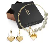 Boxed Queen Of Hearts Bracelet & Hook Earrings Set In Gold