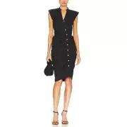 VERONICA BEARD Ruched Shirt Dress Womens 0 Black Button Front Cap Sleeve NWT
