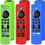 Pinowu Silicone Remote Case (3pcs) for Firestick 4K Max/Insignia/Pioneer/Omni (QLED) Series Alexa Voice Remote Enhanced w/Lanyard (Green Glow + Red + Blue)