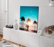 Blue Sky & Sunset Through Palm Trees Photograph Stretched Canvas 40x50cm Print