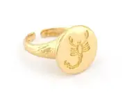 Scorpion Bark Textured Band Round Ring Adjustable Shiny gold plated brass 4858