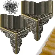 50Pcs Triangle Rattan Carved Wood Case Edge Guard, Vintage Stair DustCorners MetalDecorativeCorner Protector,Stair DustCorners AntiqueCorner Decorative Corner Stair CornerDust Guards with Screw,Brown
